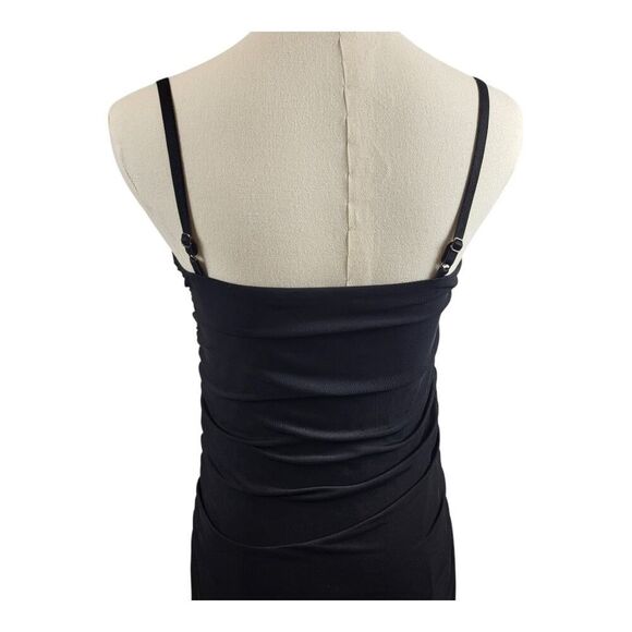 Zara Medium Black Ruched Bodycon Midi Dress Adjustable Straps Fitted Stretchy - Picture 11 of 15